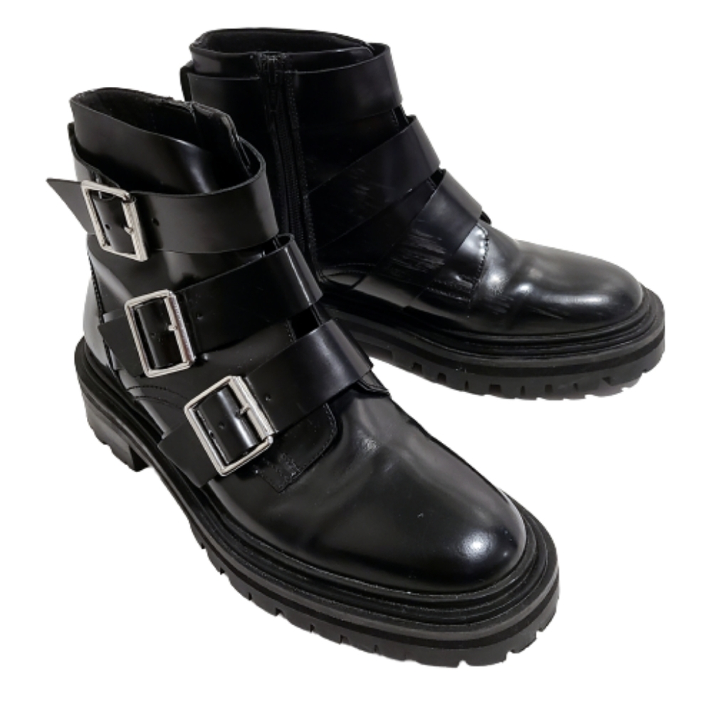 Asos Leather Moto Buckle Biker Boots Size 6